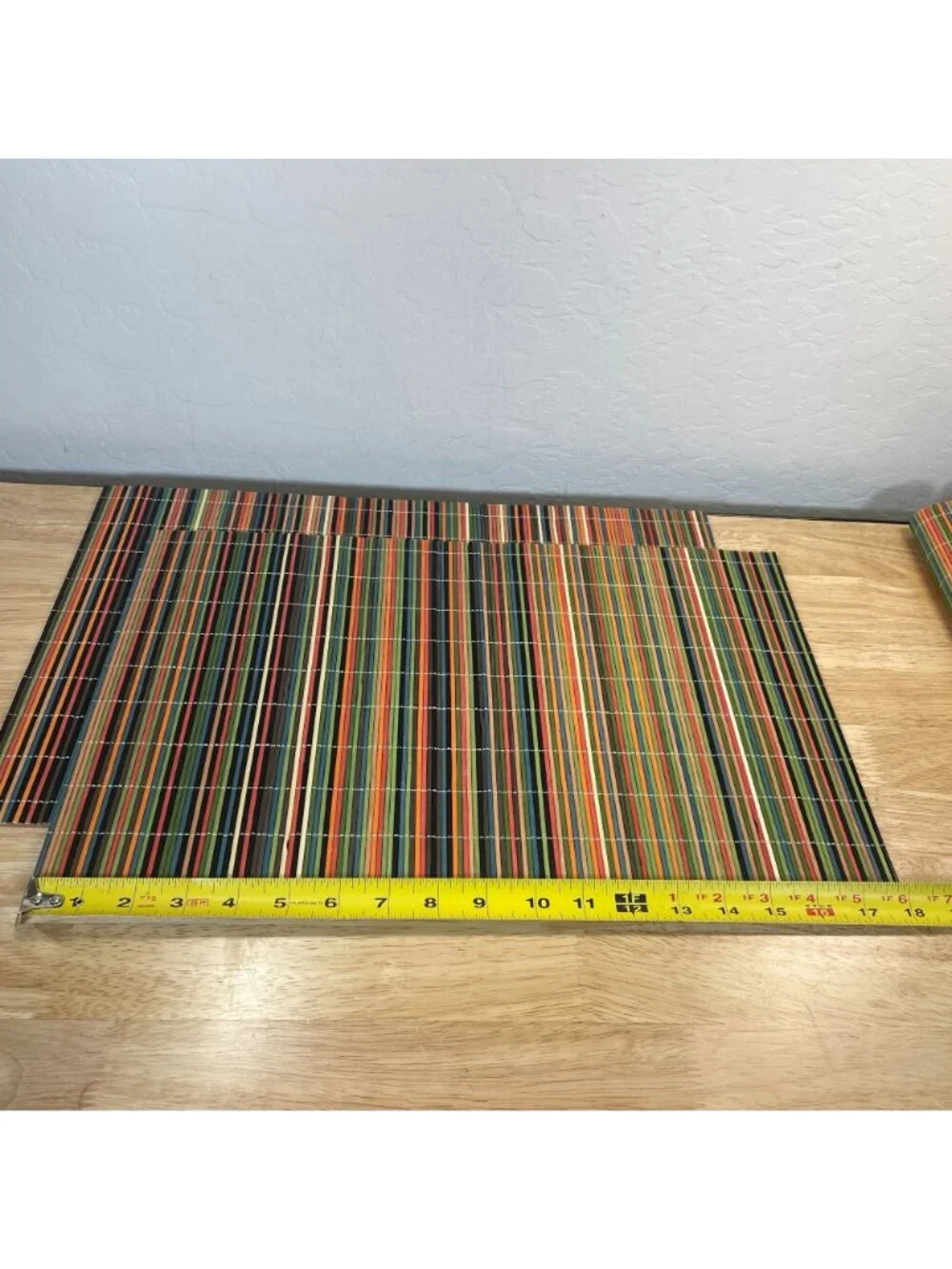 Set of 4 Multicolor Striped Bamboo Placemats Rectangle 18 x 11.25 Rolled